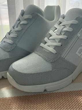 DKNY silver glitter wedge sneakers new in box